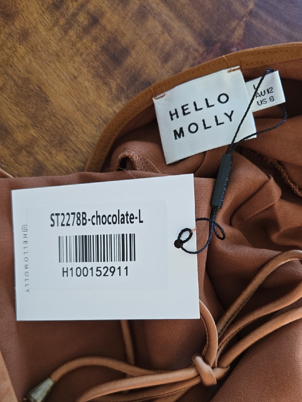 NWT Hello Molly Expressed Permission Long Sleeve Low Back Dress Chocolate Size 8 - Picture 7 of 13
